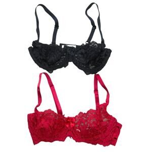 Vintage 80s Gold Label Victoria's Secret Lace Bra Bundle 34C Red Black